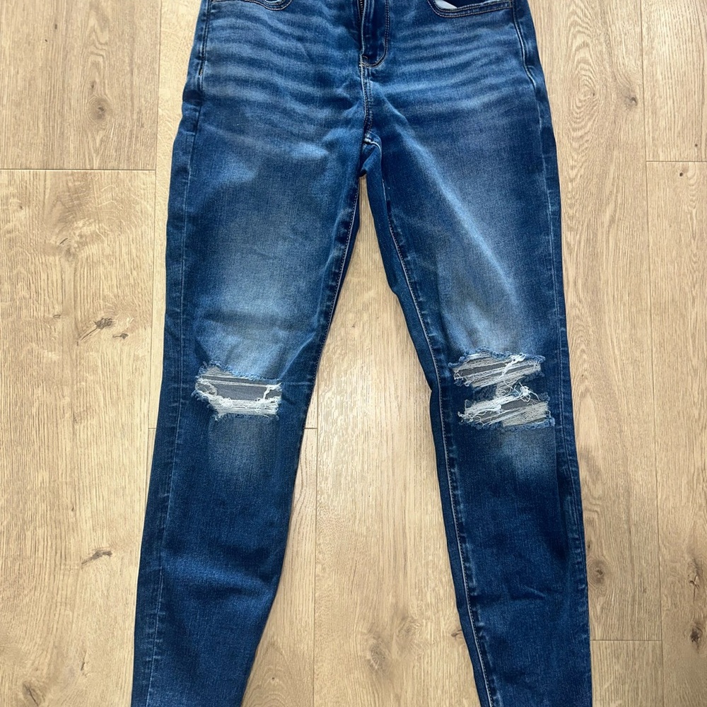 American Eagle Outfitters Dark Blue Distressed Skinny Jeans